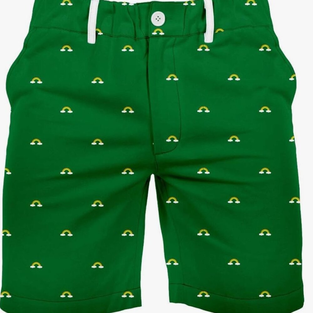 st patrick day Mens Green Shorts‎ With Rainbow Print Design By Tipsy Elves